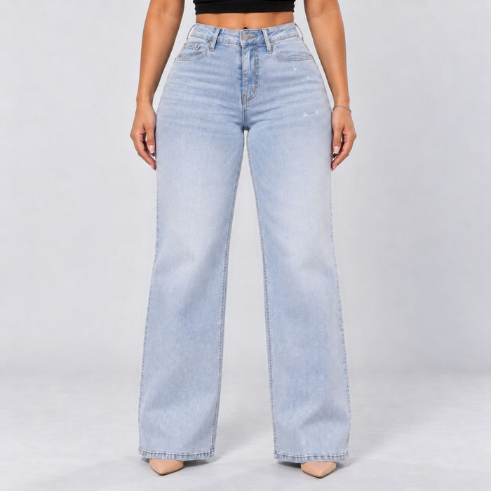 Light Blue wide-leg jeans, full front view