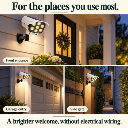 ☀️ Solar Motion Sensor Outdoor Light with Remote — Camera-Style Design