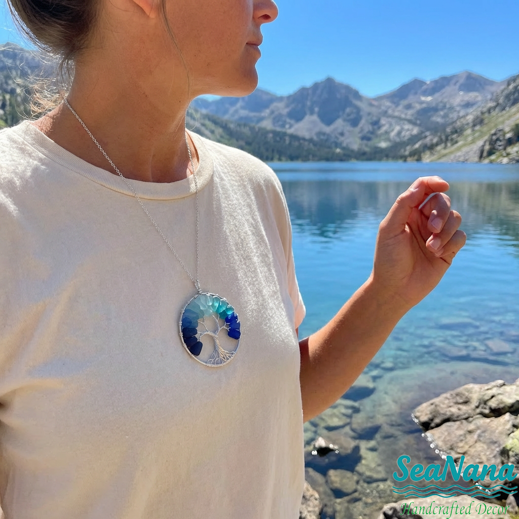 🌳Handmade Tree of Life Sea Glass Necklace