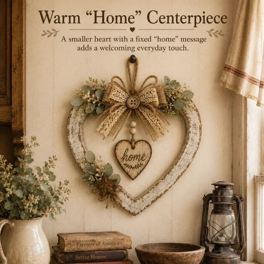 Rustic Farmhouse “Home” Heart Wreath – Ready-to-Hang Country Wall Decor