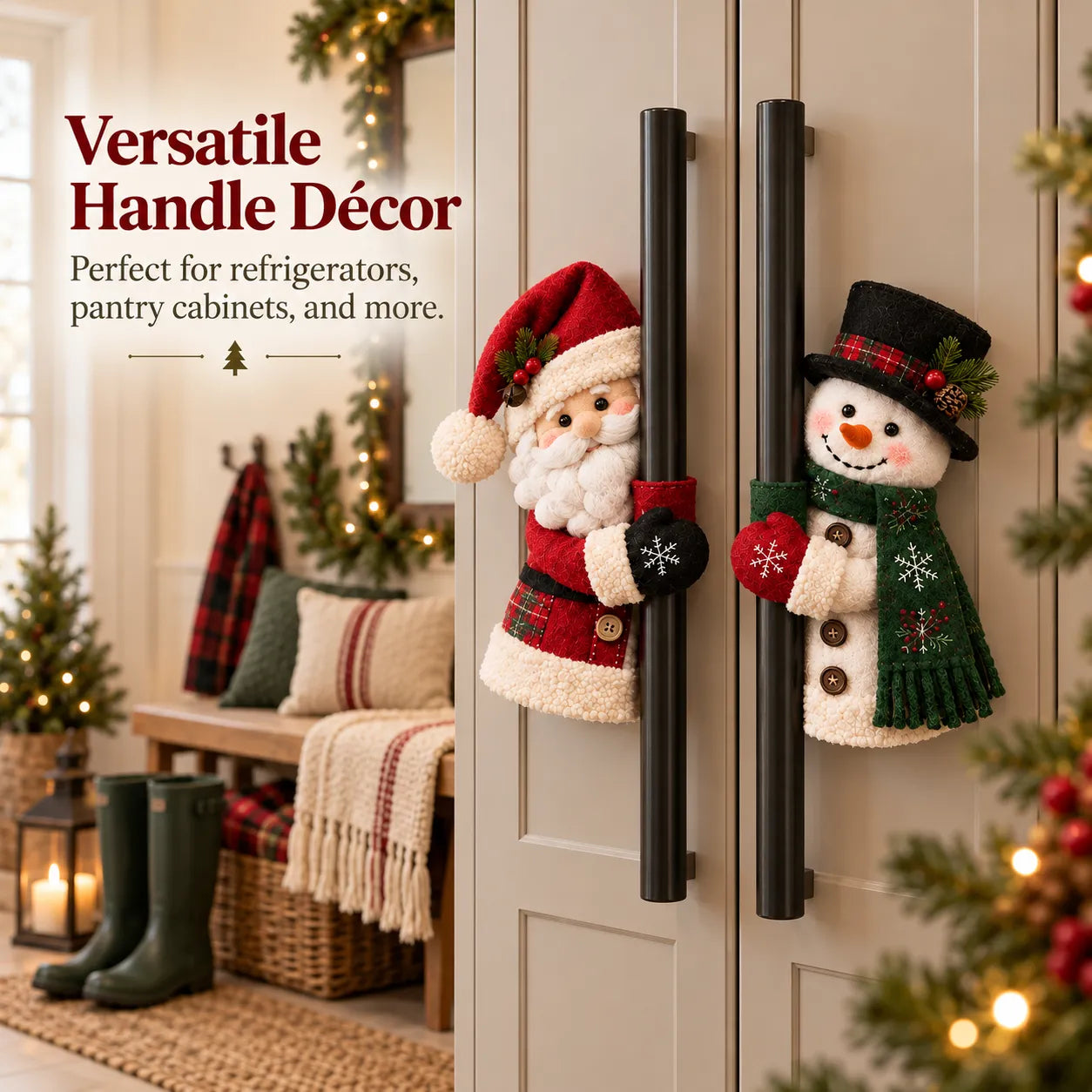 Christmas decorations on cabinet handles