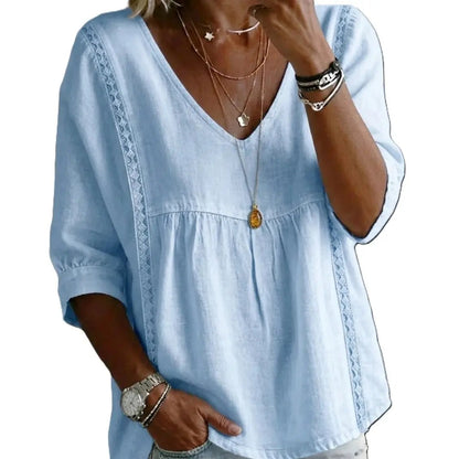 Women's Chic Loose-Fit V-Neck Lace Blouse