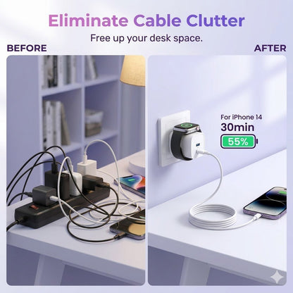 3-in-1 Magnetic Wireless Cordless PD USB-C Wall Charger Block - 20W Fast Charging