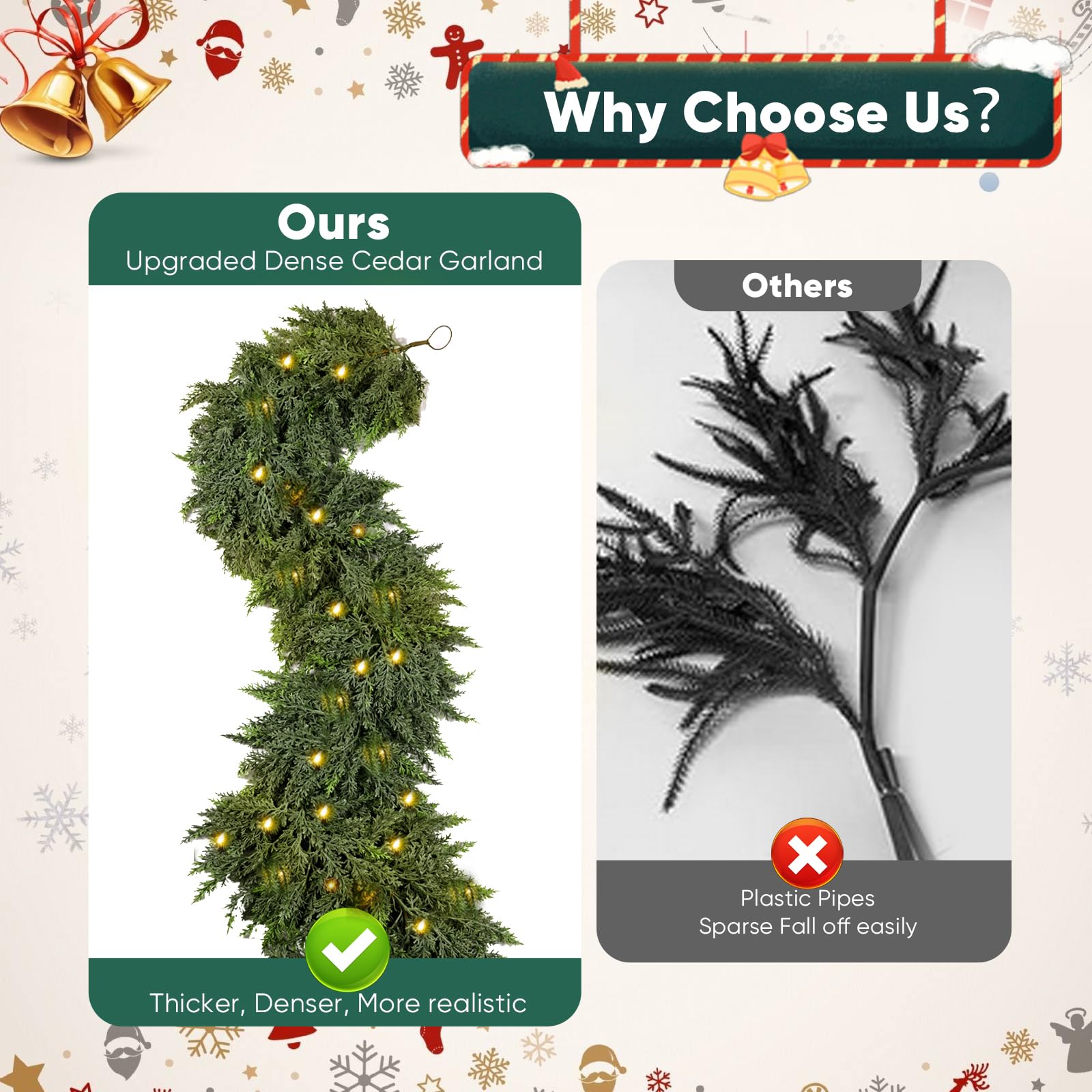 Dense cedar garland comparison