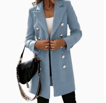Women's Fitted Slim-Fit Long-Sleeve Double-Breasted Wool-Blend Midi Peacoat for Fall Winter💗