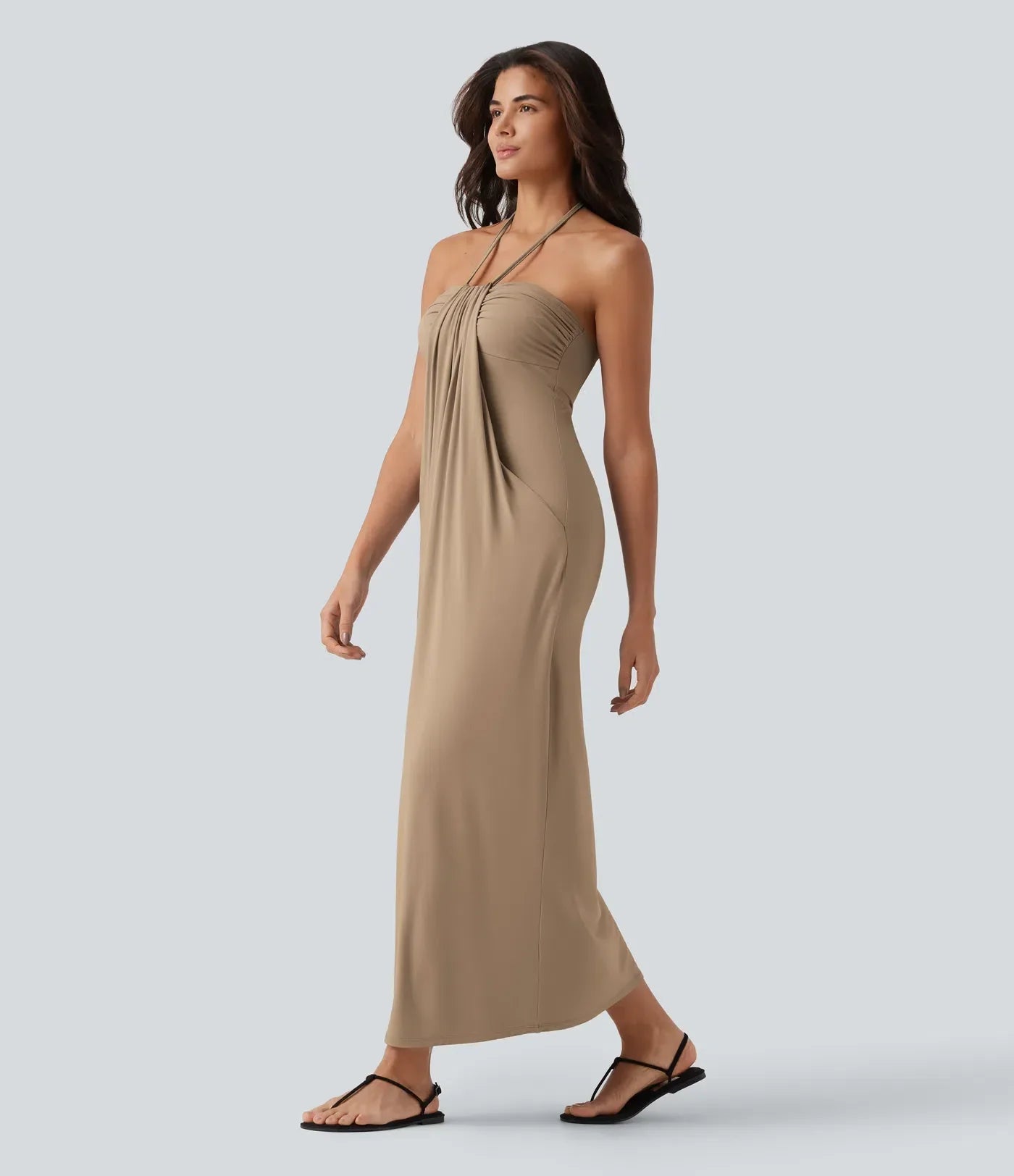 Trovehand Hourglass Bodycon Halter Tie Maxi Dress with Pockets