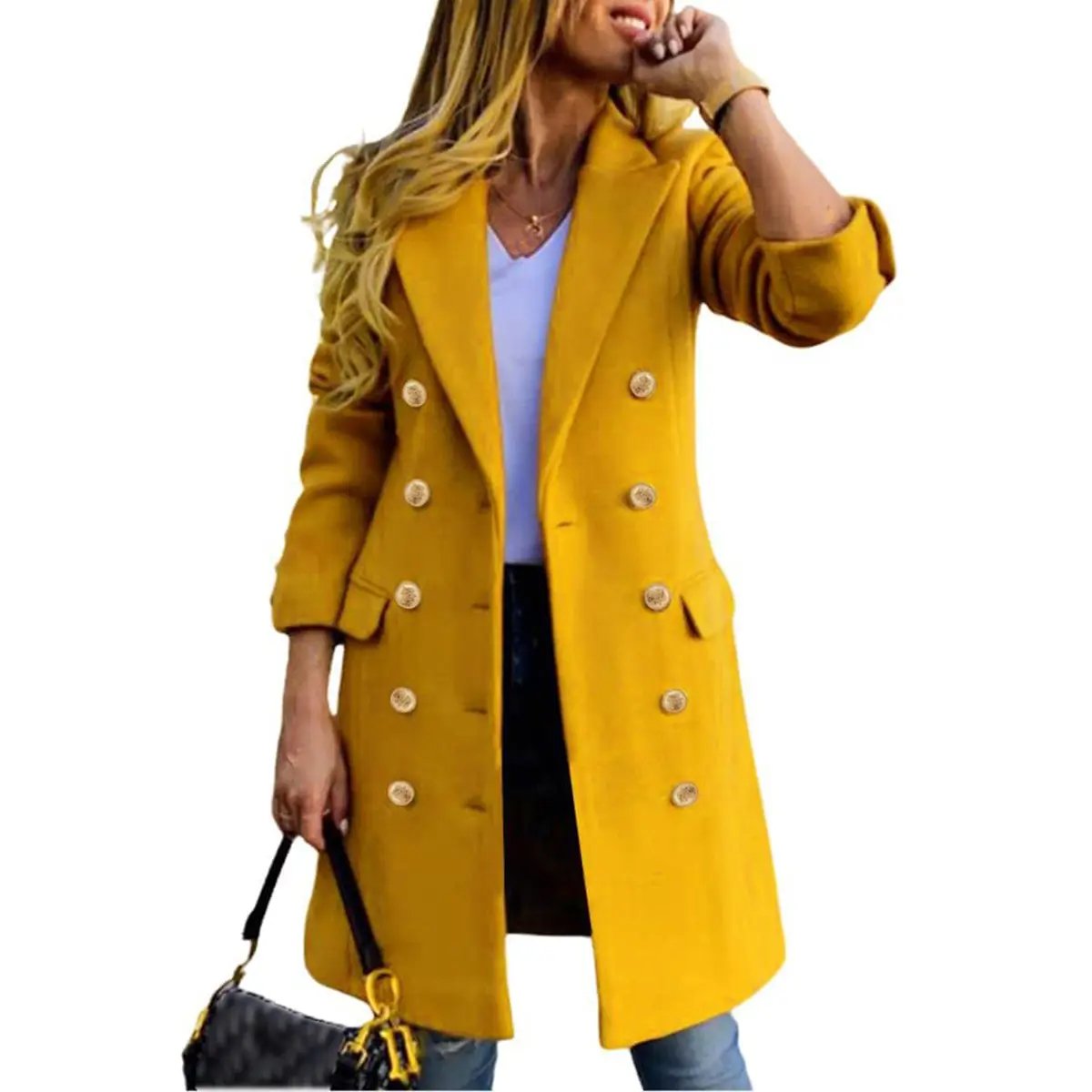 Women's Fitted Slim-Fit Long-Sleeve Double-Breasted Wool-Blend Midi Peacoat for Fall Winter💗