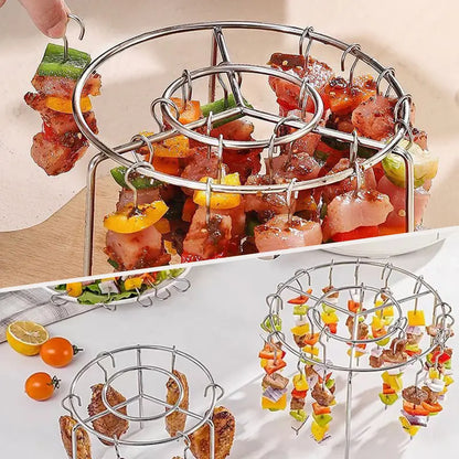 🍢 Turn Mop into Grill | 2-Pack Air Fryer Skewer Rack & Round Stainless Steel Grill Set ⚡