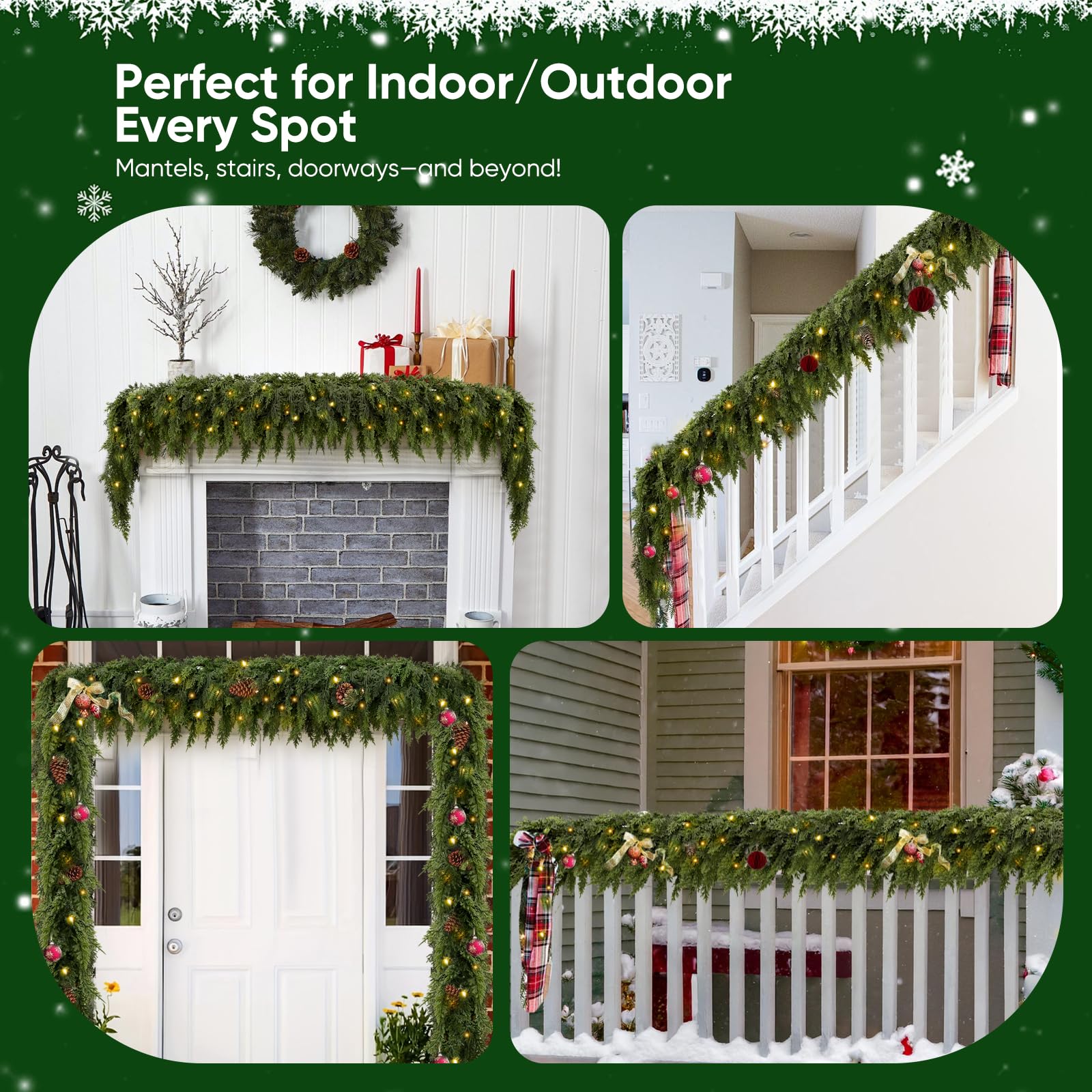 Christmas garland used on mantel stairs doorway and porch