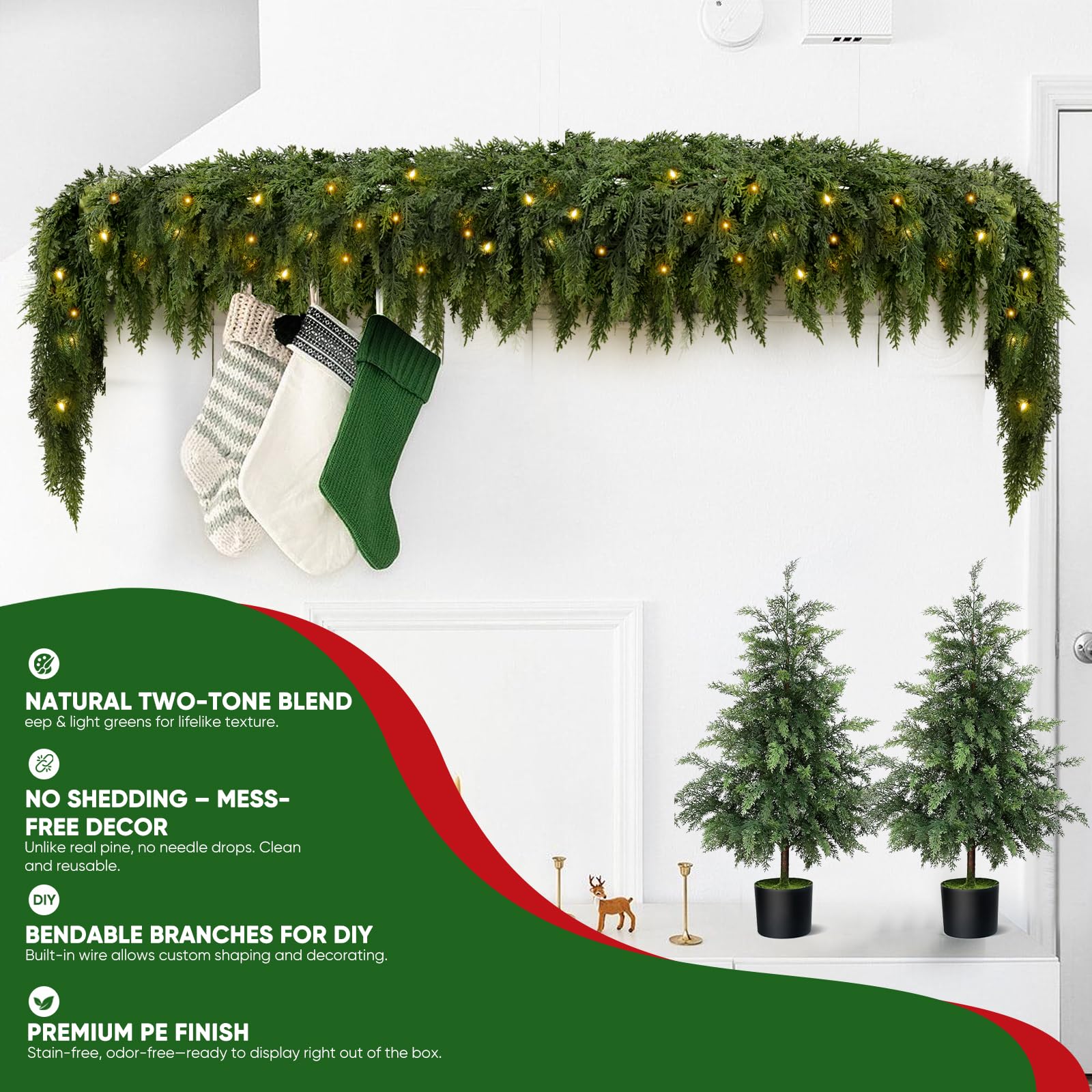 Natural two-tone cedar garland detail