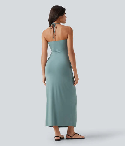 Trovehand Hourglass Bodycon Halter Tie Maxi Dress with Pockets