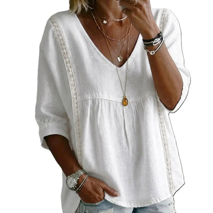 Women's Chic Loose-Fit V-Neck Lace Blouse