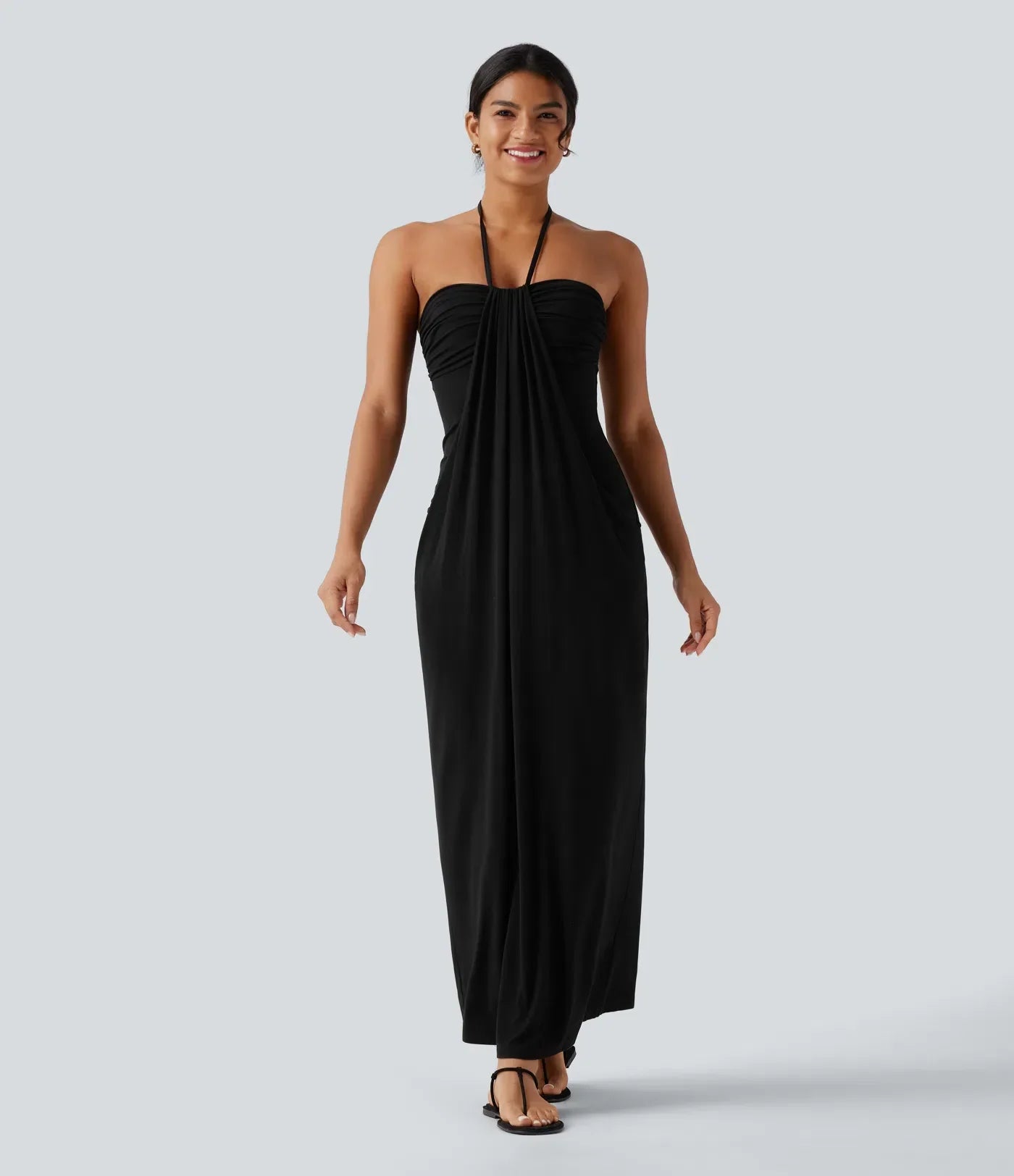 Trovehand Hourglass Bodycon Halter Tie Maxi Dress with Pockets