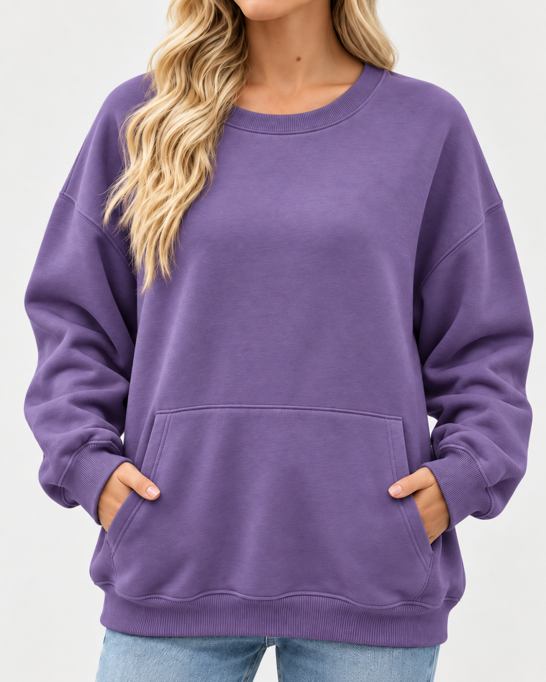 Women's Oversized Long Sleeve Crewneck Sweatshirt with Pocket