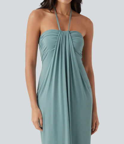 Trovehand Hourglass Bodycon Halter Tie Maxi Dress with Pockets