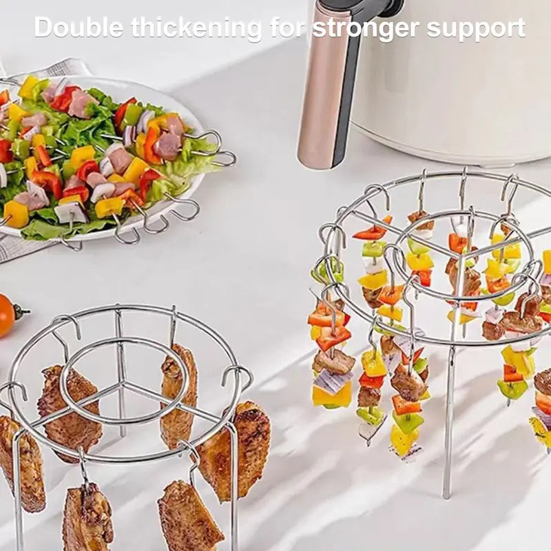🍢 Turn Mop into Grill | 2-Pack Air Fryer Skewer Rack & Round Stainless Steel Grill Set ⚡