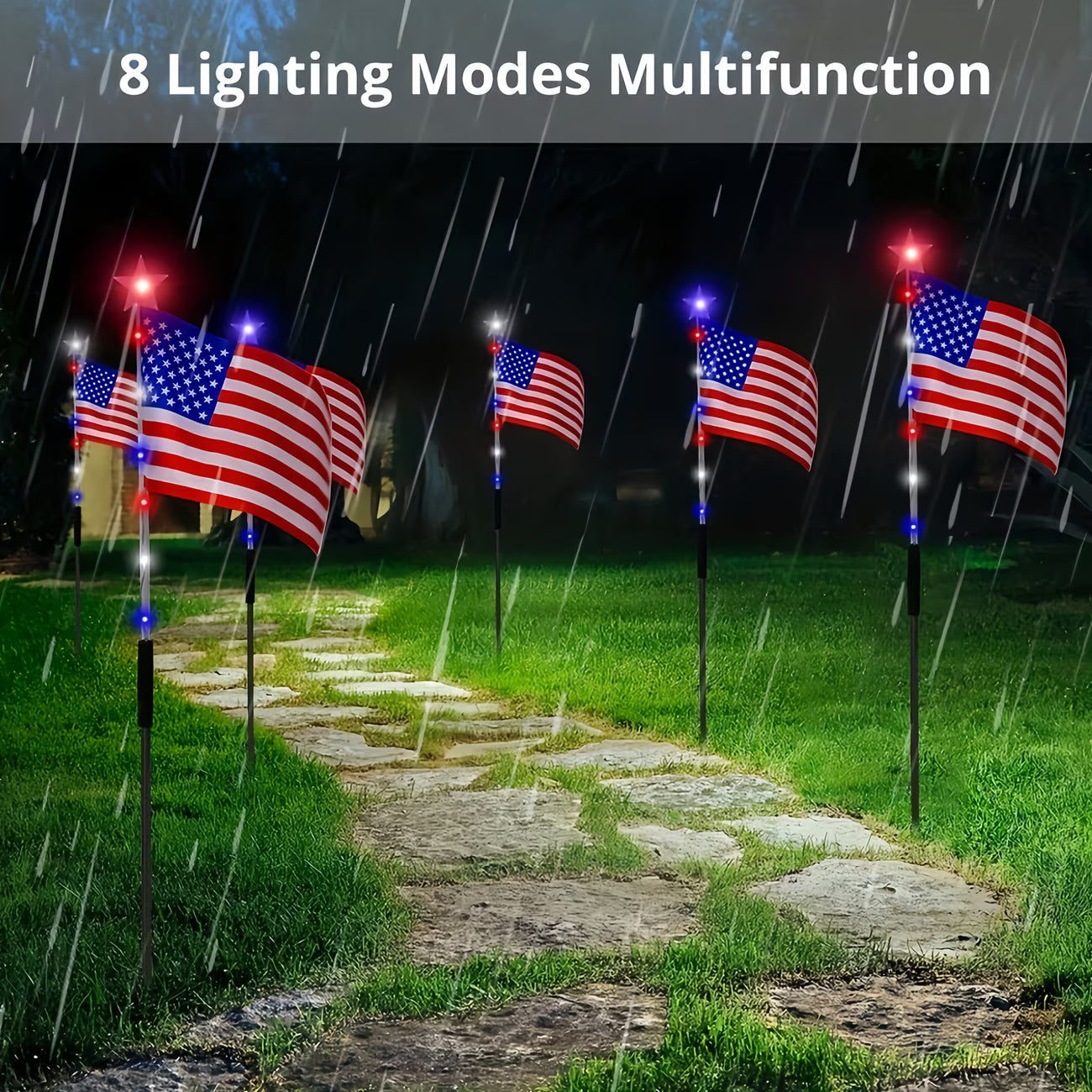 🔥Independence Day Promotion🦅Waterproof Solar 8-Piece Flag Light Set