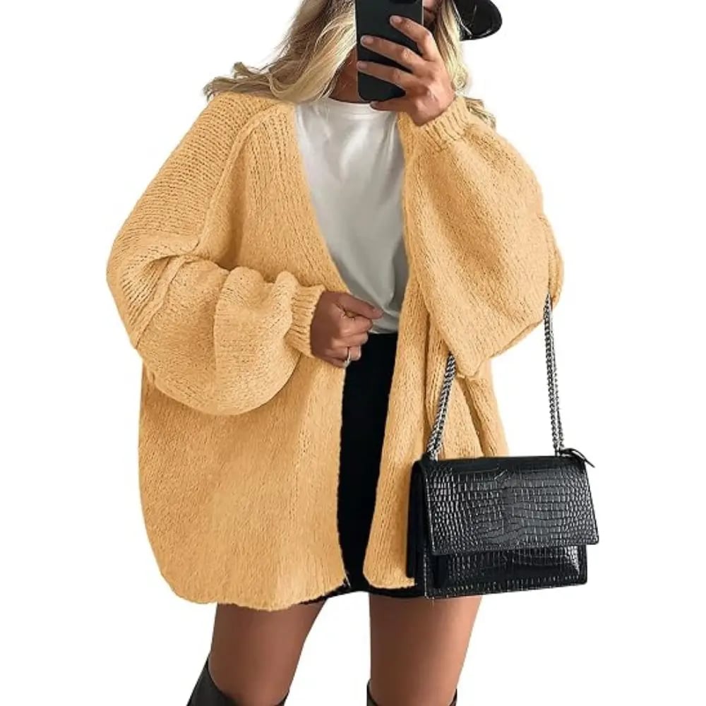 Women's Oversized Cardigan Sweater Fall Long Lantern Sleeve Knit Open Front Lightweight Sweater Knitwear Tops