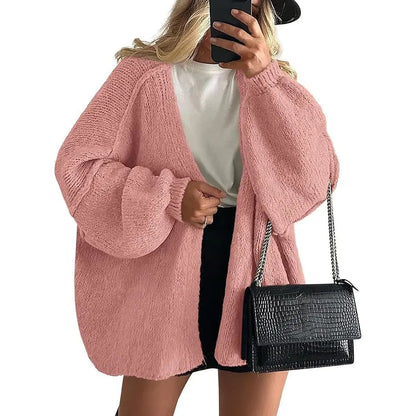 Women's Oversized Cardigan Sweater Fall Long Lantern Sleeve Knit Open Front Lightweight Sweater Knitwear Tops