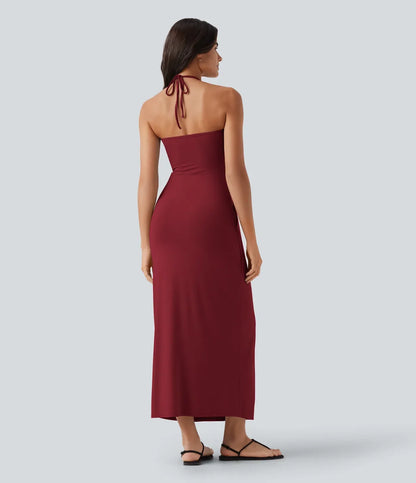 Trovehand Hourglass Bodycon Halter Tie Maxi Dress with Pockets