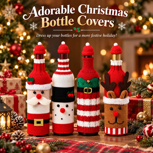 🎄 Holiday Wine Bottle Covers – Santa, Snowman, Reindeer & Elf
