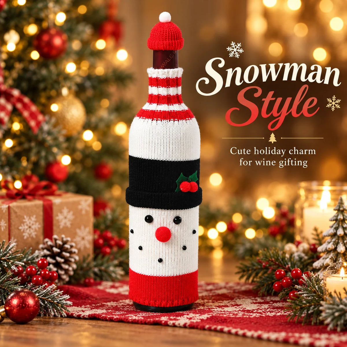 🎄 Holiday Wine Bottle Covers – Santa, Snowman, Reindeer & Elf