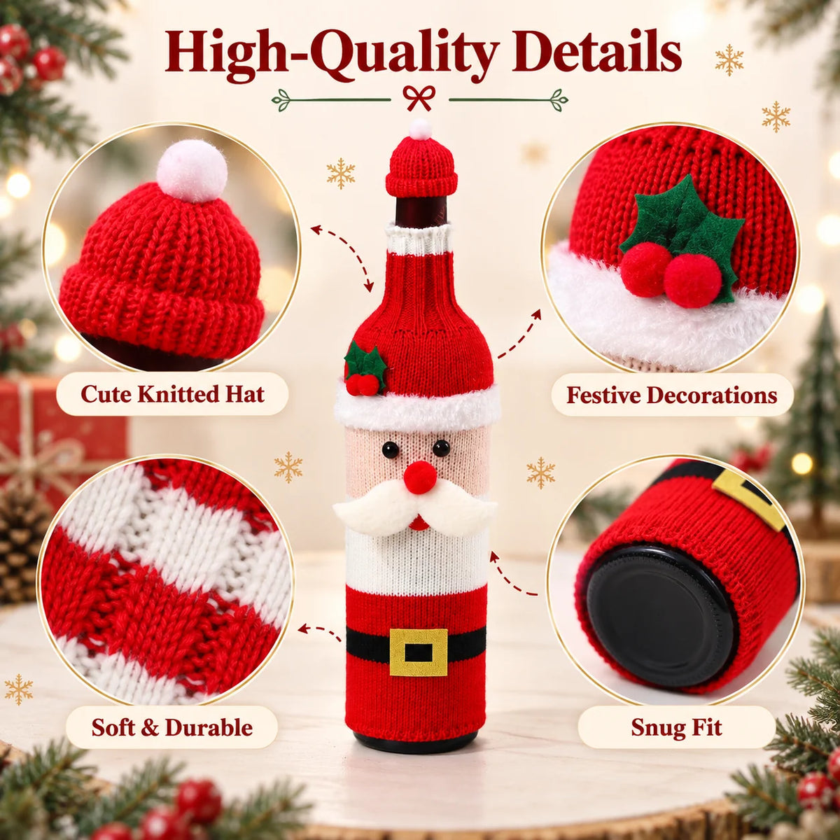 🎄 Holiday Wine Bottle Covers – Santa, Snowman, Reindeer & Elf