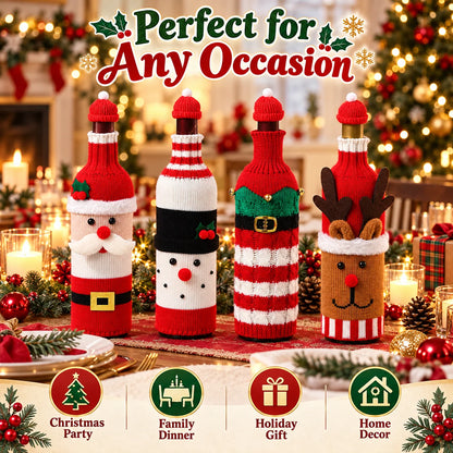 🎄 Holiday Wine Bottle Covers – Santa, Snowman, Reindeer & Elf