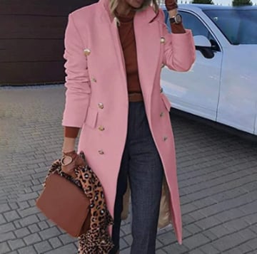 Women's Fitted Slim-Fit Long-Sleeve Double-Breasted Wool-Blend Midi Peacoat for Fall Winter💗