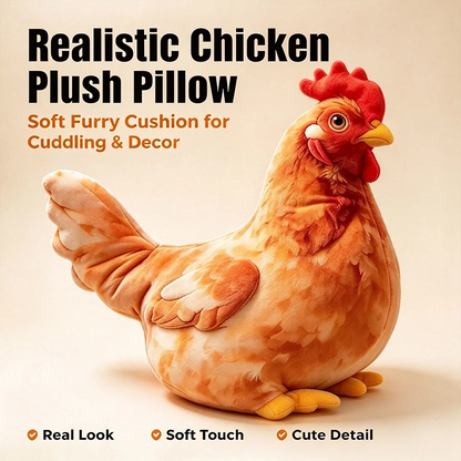 Chicken-Shaped Plush Pillow - Cute Hen Stuffed Animal, Realistic Look Home Decorative Cushion 🐔