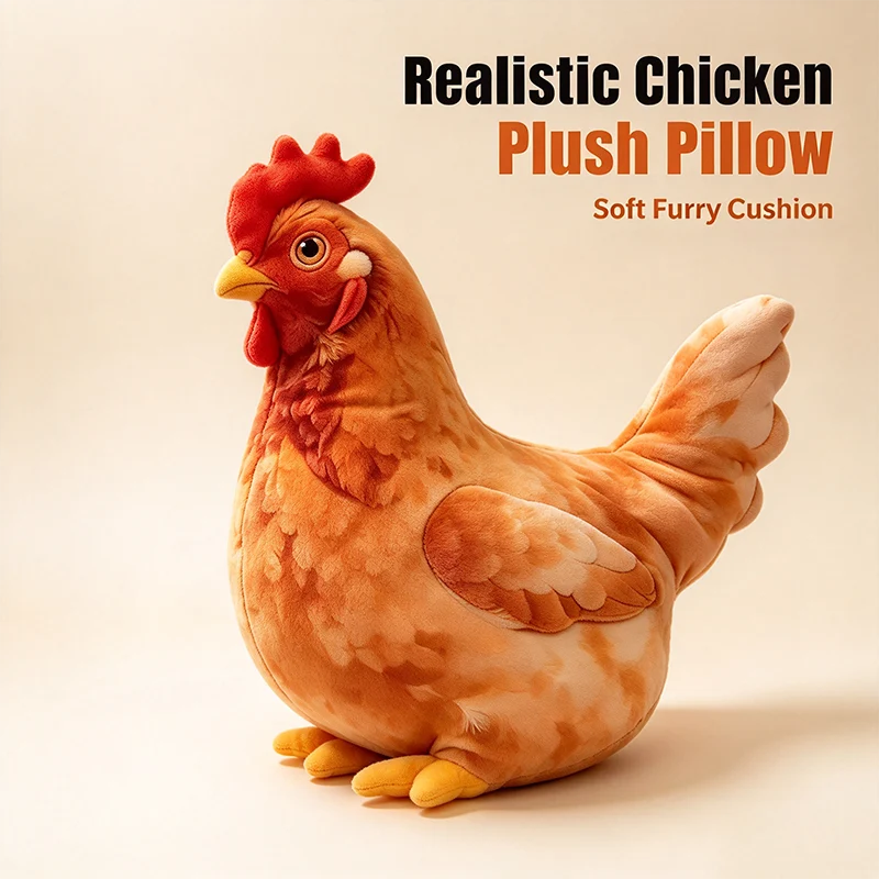 Chicken-Shaped Plush Pillow - Cute Hen Stuffed Animal, Realistic Look Home Decorative Cushion 🐔