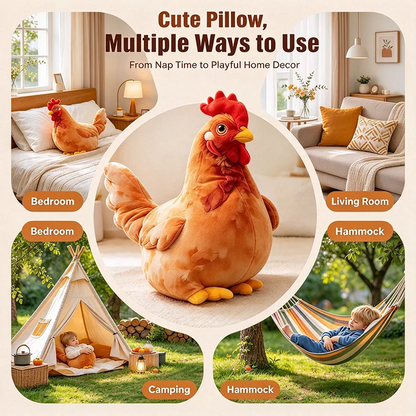 Chicken-Shaped Plush Pillow - Cute Hen Stuffed Animal, Realistic Look Home Decorative Cushion 🐔