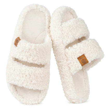 Women's Fuzzy Open-Toe Slippers – Stylish Classic Slides with Soft Memory Foam, Non-Slip Rubber Sole, Perfect Cozy Footwear ,Girl Fur Flipflop Walking Shoes Fluffy Modern Sleeper Slip On Clog