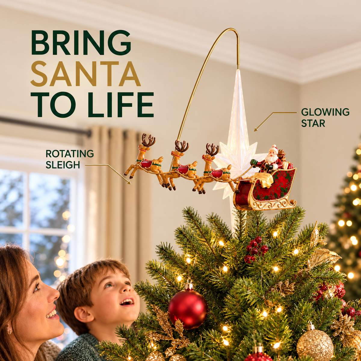 Santa’s Sleigh Animated Christmas Tree Topper