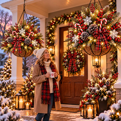 🎄 Last Day 50% OFF 🏆 Pre-Lit Christmas Hanging Basket | Pre-lit, weather-resistant, and zero maintenance