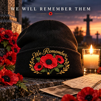 "Lest We Forget" Poppy Embroidered Beanie