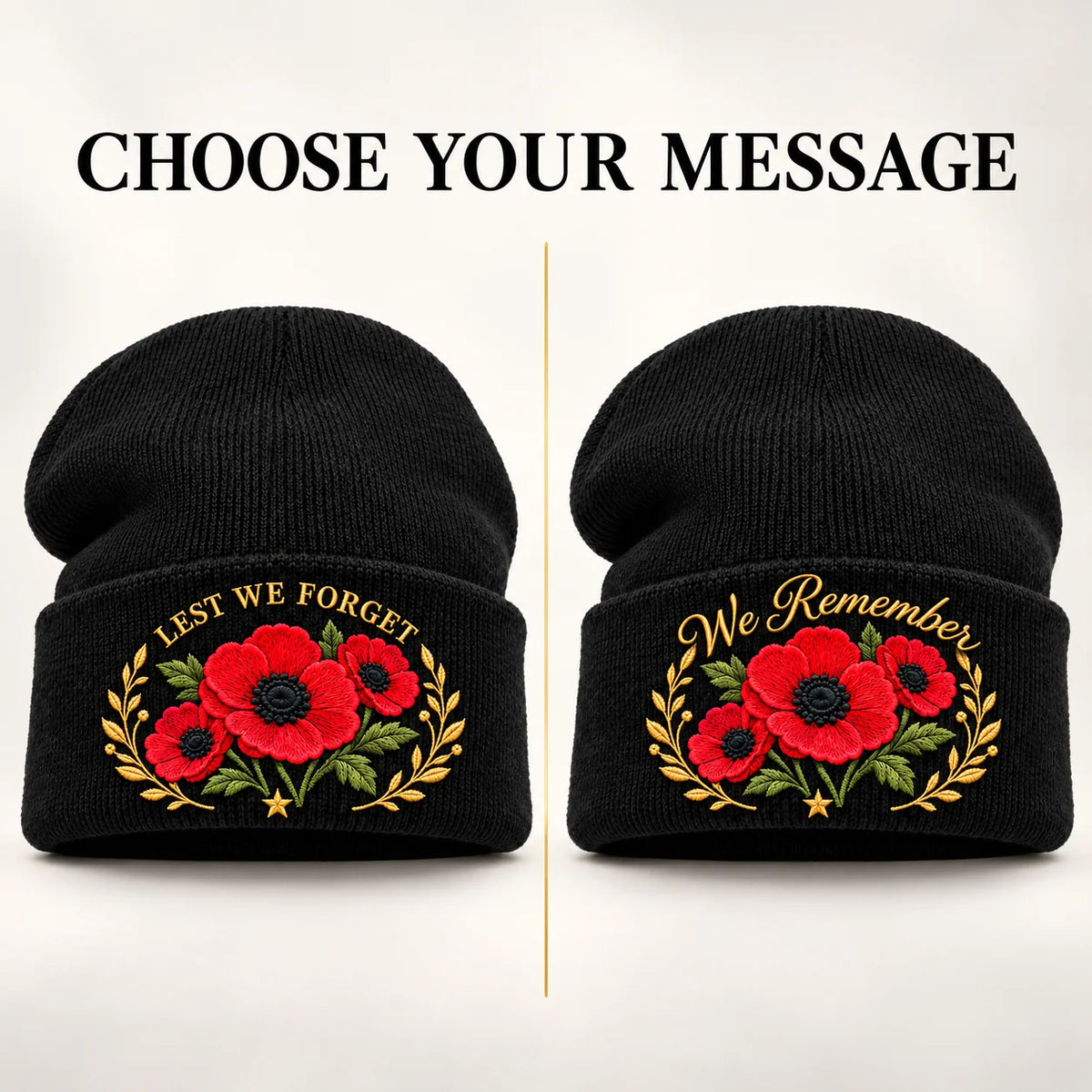"Lest We Forget" Poppy Embroidered Beanie