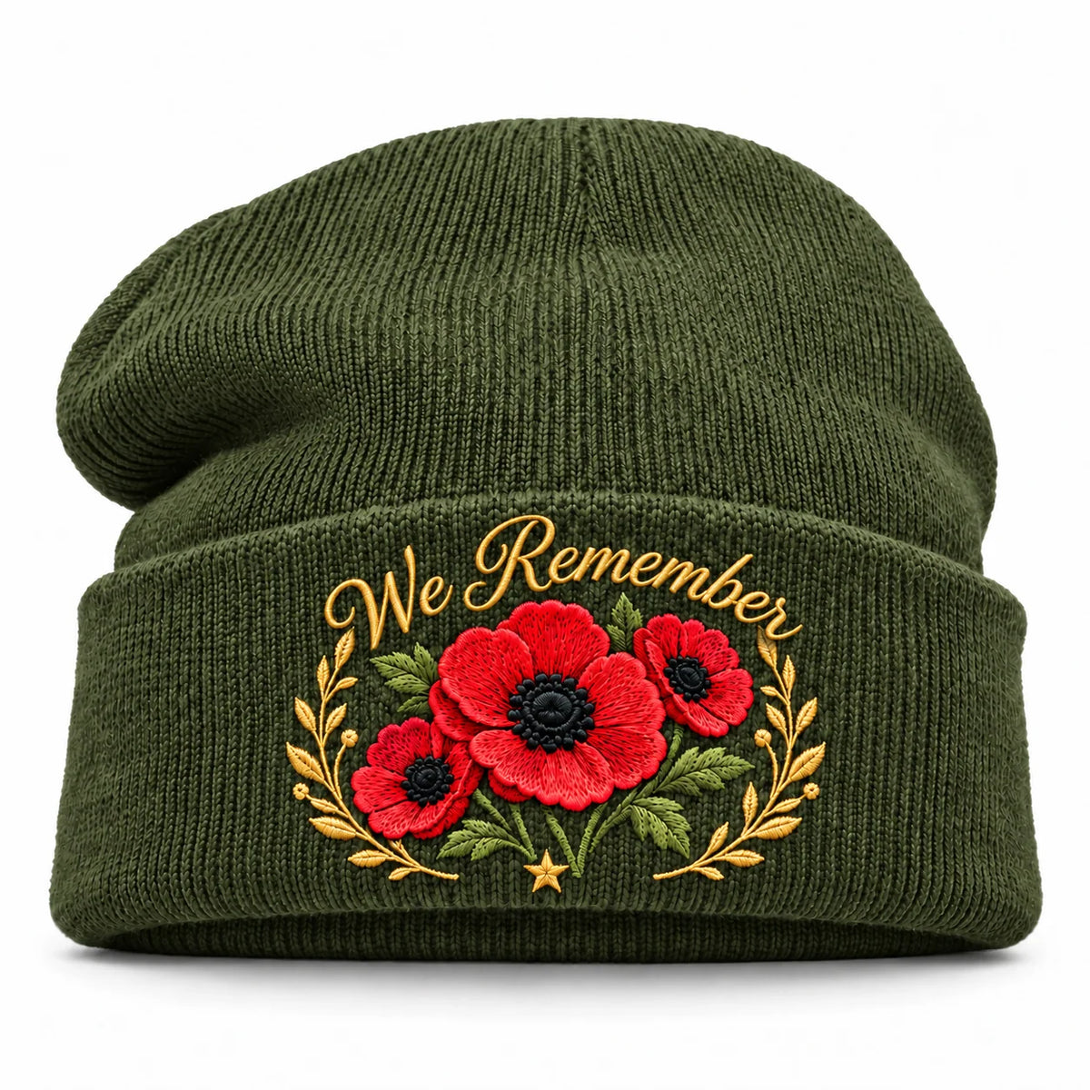 "Lest We Forget" Poppy Embroidered Beanie