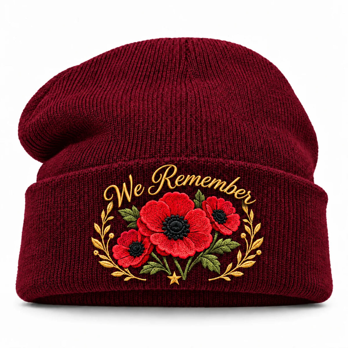 "Lest We Forget" Poppy Embroidered Beanie