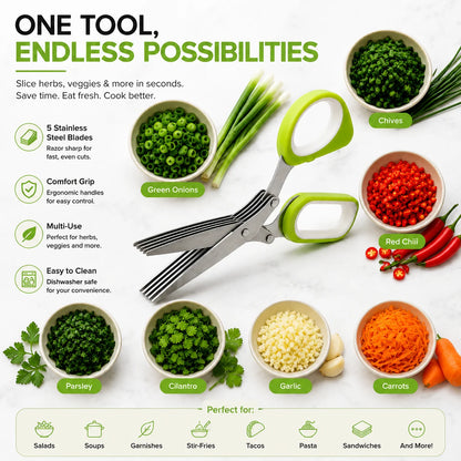 🌿 5-Blade Stainless Steel Herb Scissors – Slice Green Onions, Parsley & Cilantro Faster ✨ 50% OFF