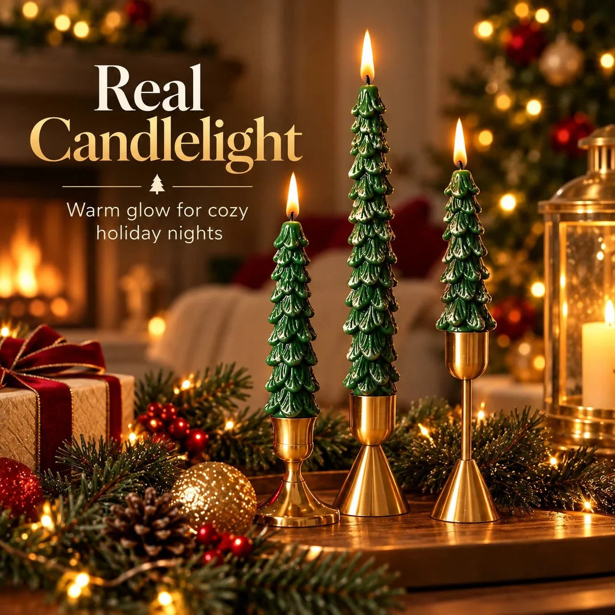🎄 10-Inch Christmas Tree Candle – Add a Cozy Holiday Glow to Your Home! 🕯️🛒（Candlesticks not included）