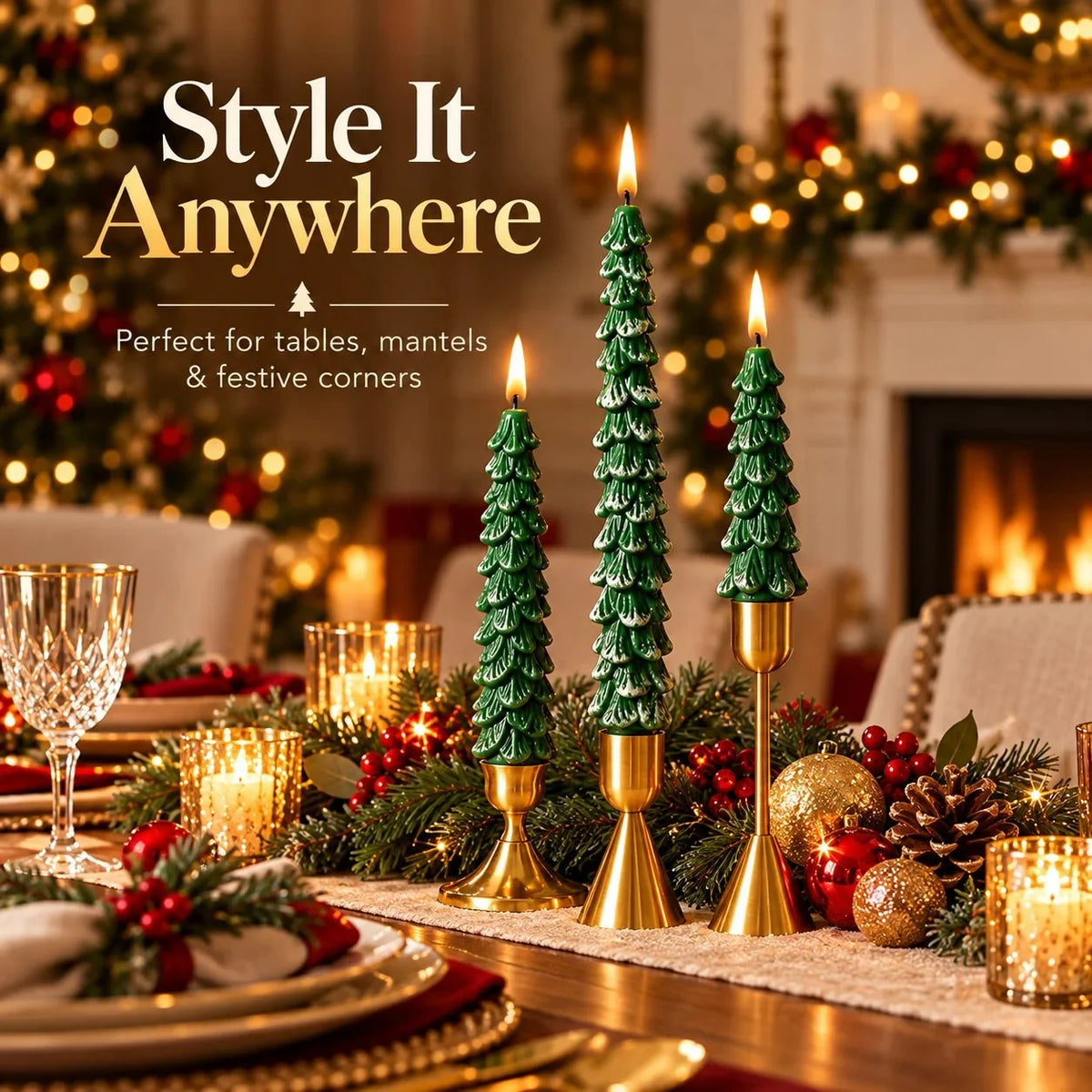 🎄 10-Inch Christmas Tree Candle – Add a Cozy Holiday Glow to Your Home! 🕯️🛒（Candlesticks not included）