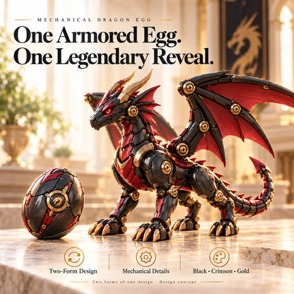 🔥last Day 70% Off -🐉 Mechanical Dragon Egg – Black & Crimson Dragon With Folding Wings & Armored Details