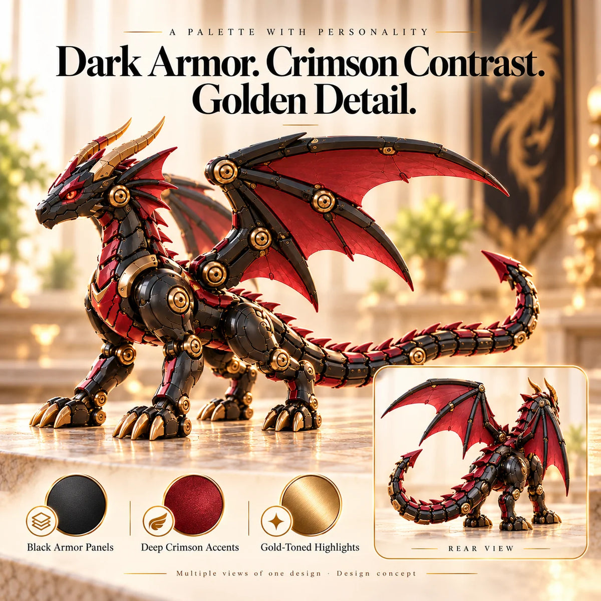 🔥last Day 70% Off -🐉 Mechanical Dragon Egg – Black & Crimson Dragon With Folding Wings & Armored Details