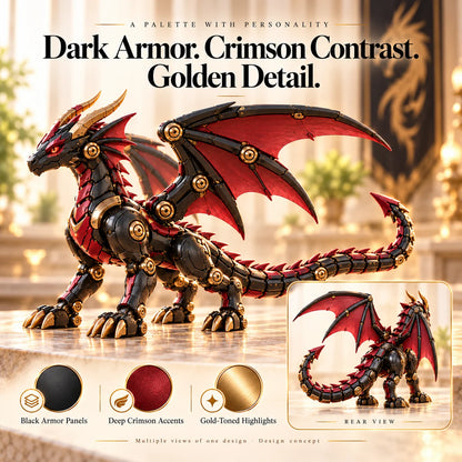 🔥last Day 70% Off -🐉 Mechanical Dragon Egg – Black & Crimson Dragon With Folding Wings & Armored Details