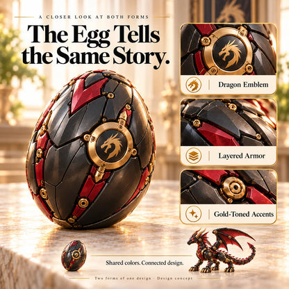 🔥last Day 70% Off -🐉 Mechanical Dragon Egg – Black & Crimson Dragon With Folding Wings & Armored Details