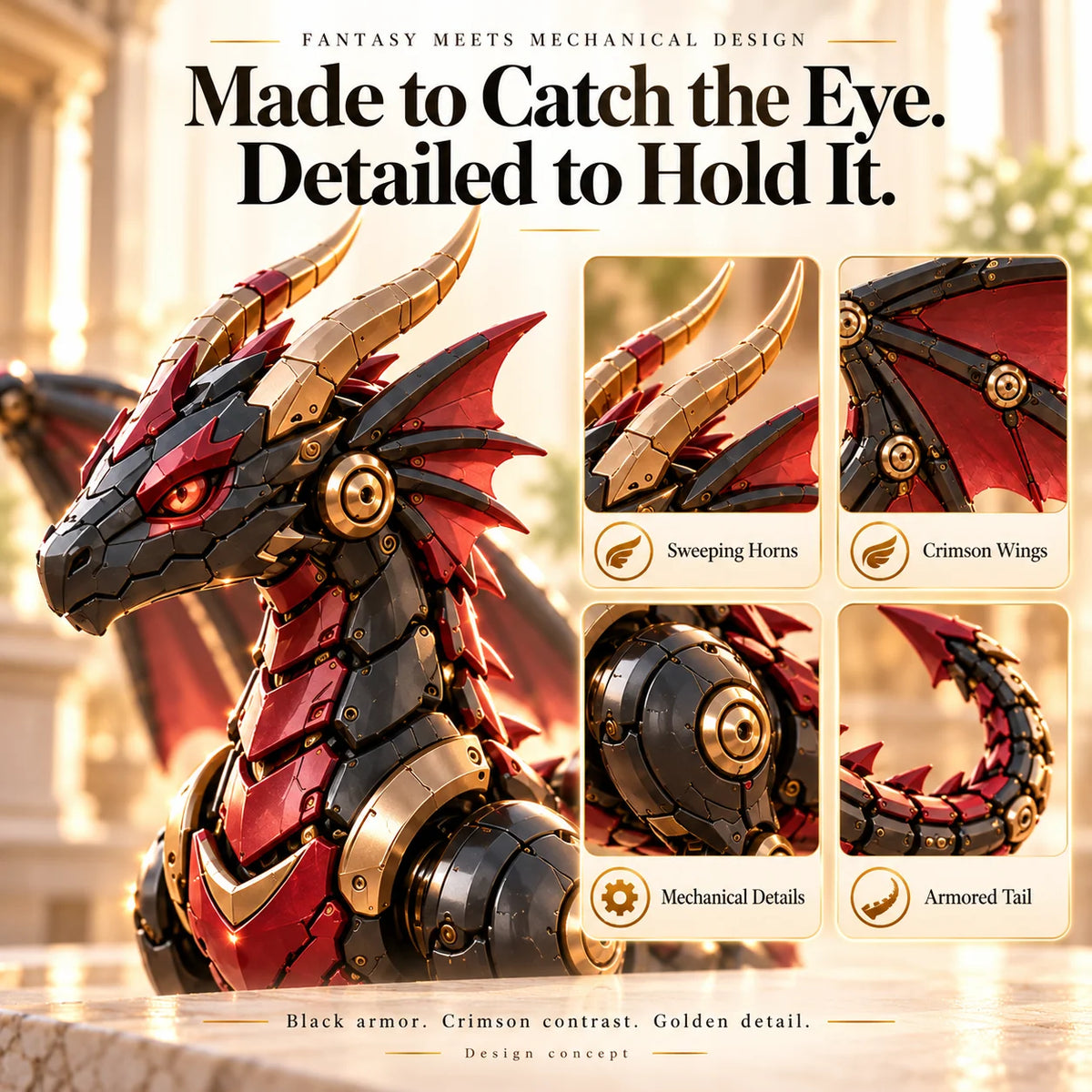🔥last Day 70% Off -🐉 Mechanical Dragon Egg – Black & Crimson Dragon With Folding Wings & Armored Details