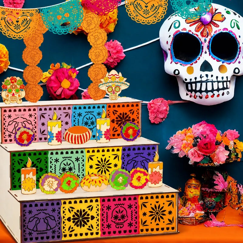 Close view of colorful wooden altar details