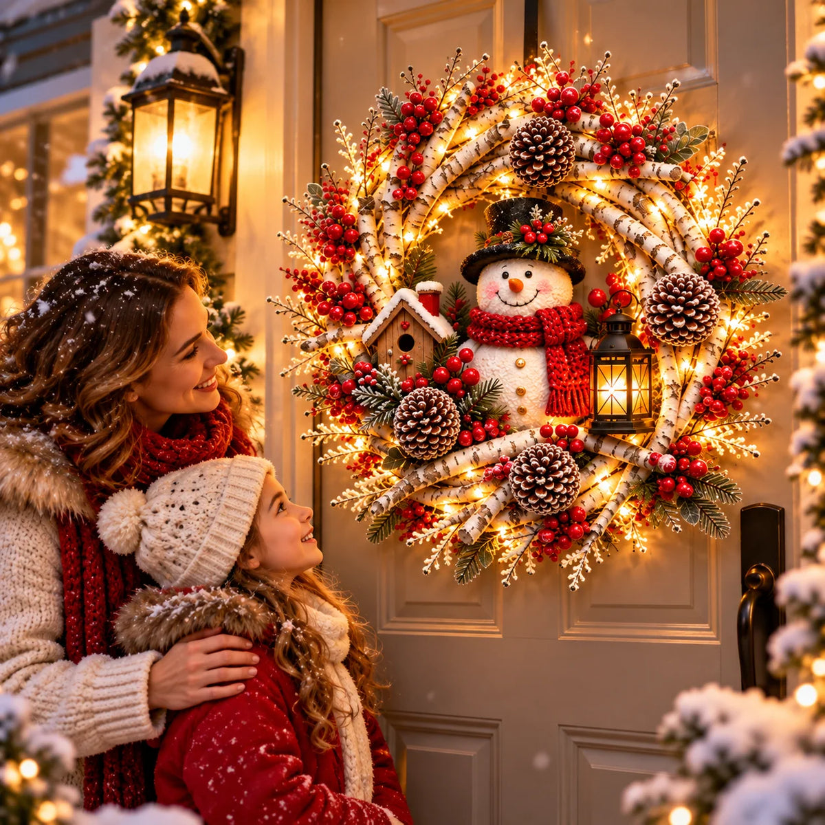 🔥 LAST DAY 49% OFF 🔥 Snowy Birch Cardinal Wreath™ – Lighted Christmas Door Wreath with Paired Red Cardinals, Berries & Pinecones ❤️🎄✨