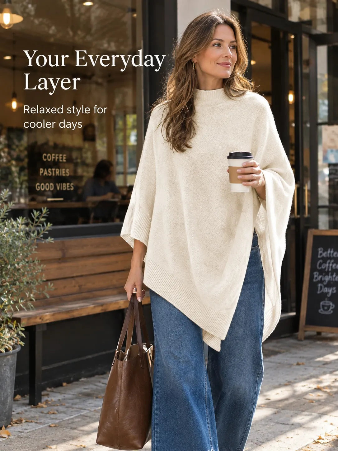 🍂✨ New Autumn Poncho – Soft Knit Cape-Style Shawl for Effortless Layering
